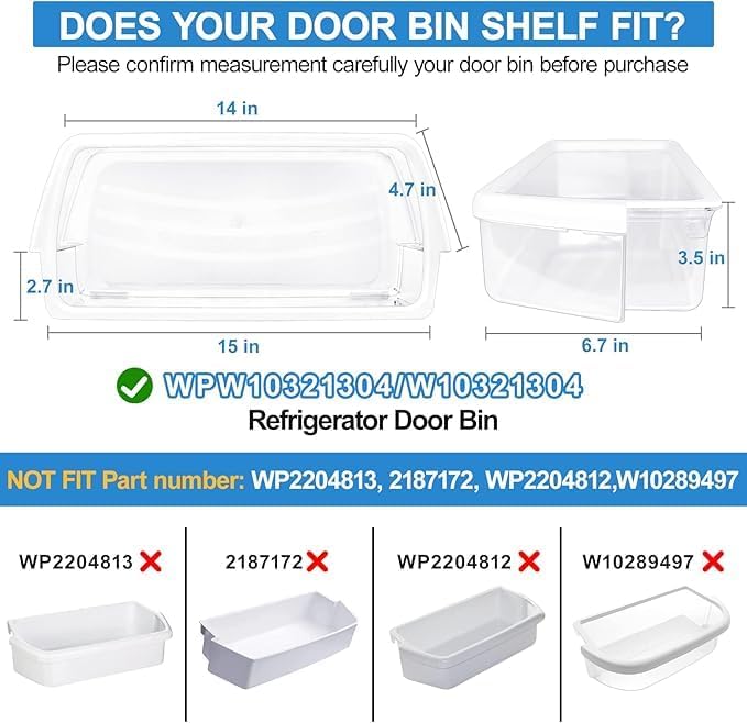 Alvar UPGRADED W10321304 WPW10321304 Refrigerator Door Shelf Bin Compatible with Whirlpool Refrigerator Door Shelf Parts WRS325FDAM04 PS11752778 AP6019471 2179574 2179575 Whirlpool Fridge Door Shelves - Image 2